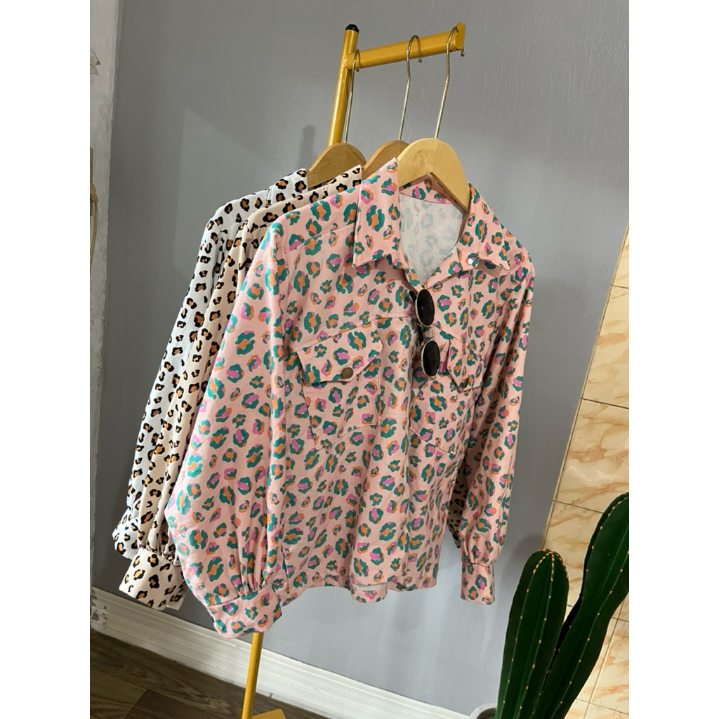 Jaket jeans wanita leopard