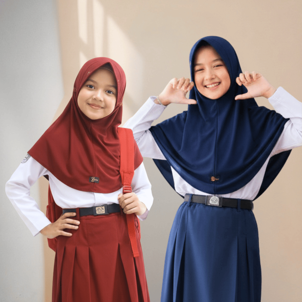 ST Hijab - Kerudung Sekolah SD SMP SMA Pita Serut Renda Samping Kaos PE Premium