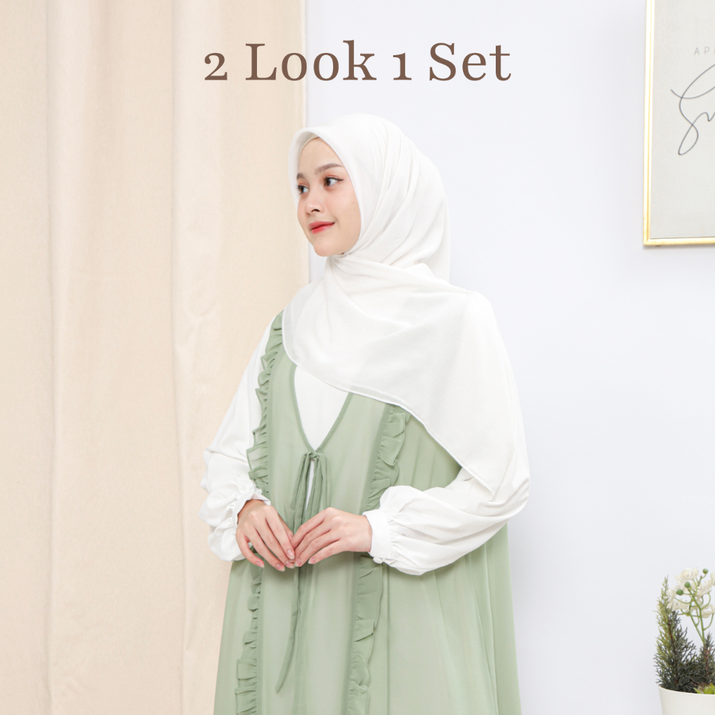 Rif'ah Alayya Gamis Ceruty Premium Set Rompi Lepas A-Line Dress Muslimah Elegant 2in1