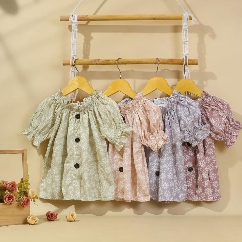 VOHARAKIDS All Size 3-5 Tahun BLOUSE KATUN RAYON PREMIUM FLORA LENGAN PENDEK