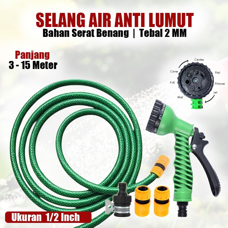 ALISYA STARS Selang Air Taman 1/2 Inch Panjang 3 - 15 Meter Serat Benang Tebal dan Kuat Anti Lumut L