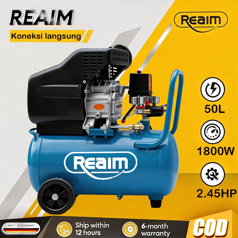 Reaim Kompresor Angin Listrik 50L 2.04HP Kompresor Listrik Mesin Kompresor
