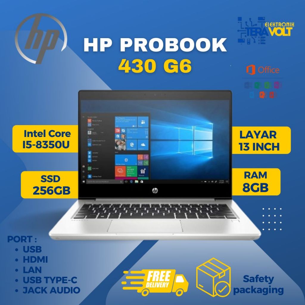 Laptop Second Hp Probook 430 G6 Core i5 Gen 8 Memory 8GB SSD256GB 13Inci