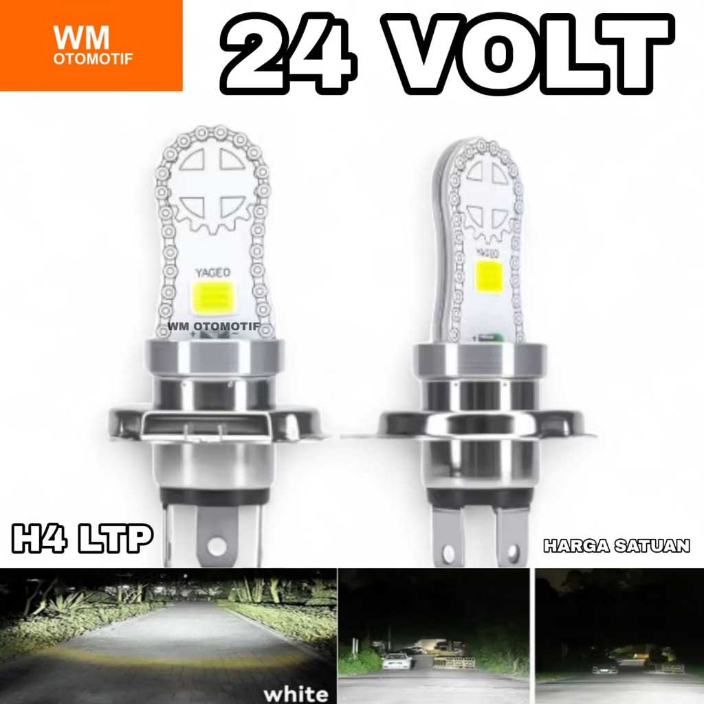 Lampu LED Utama Depan 24 Volt H4 LT Laser Gun Biled High Low Putih D3 COB Truk Bus Fuso Canter Tront