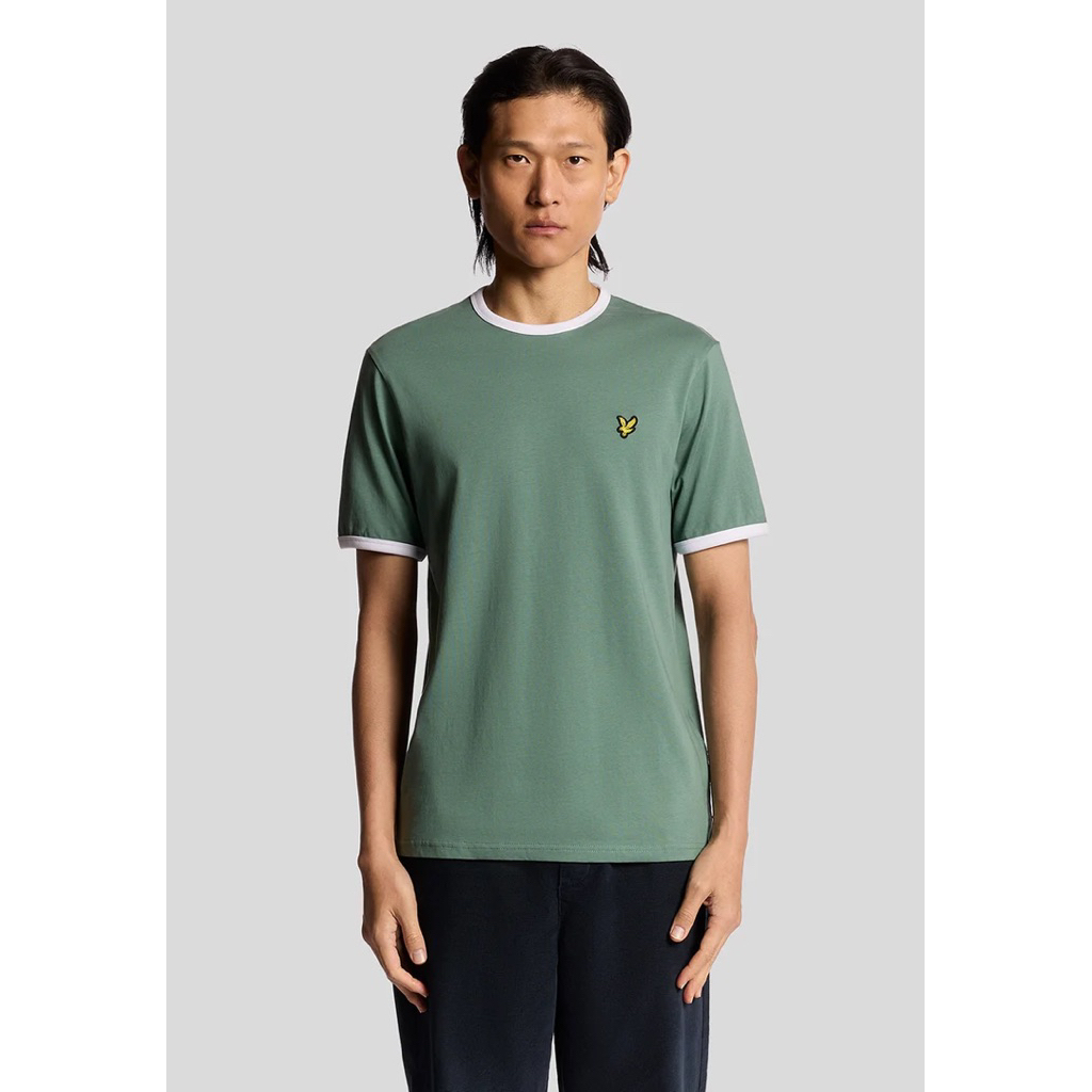 Lyle And Scott Ringer Crew Neck T-Shirt In Agave Green / White