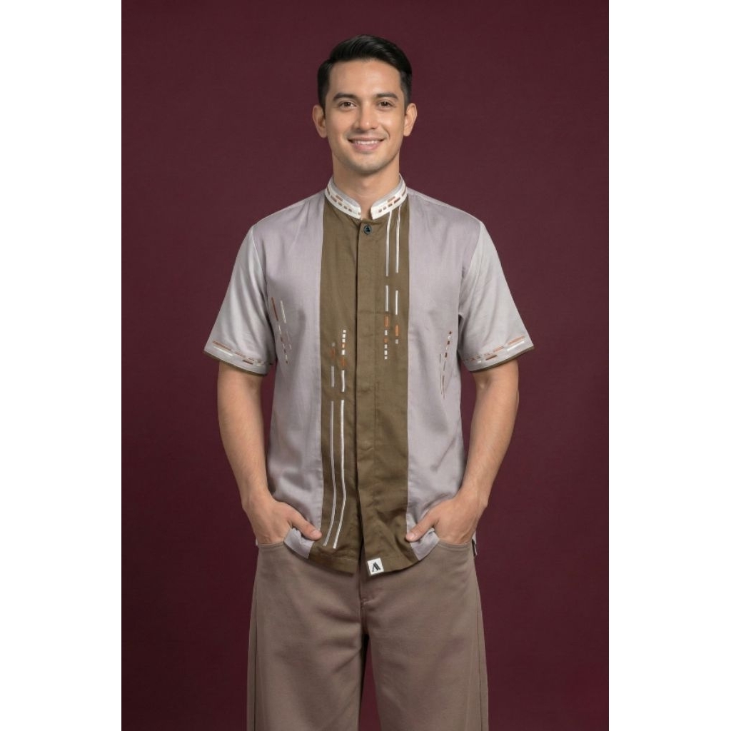 Baju koko Al achwan Mazar Grey mix olive tersedia big size jumbo bisa untuk couple ayah dan anak