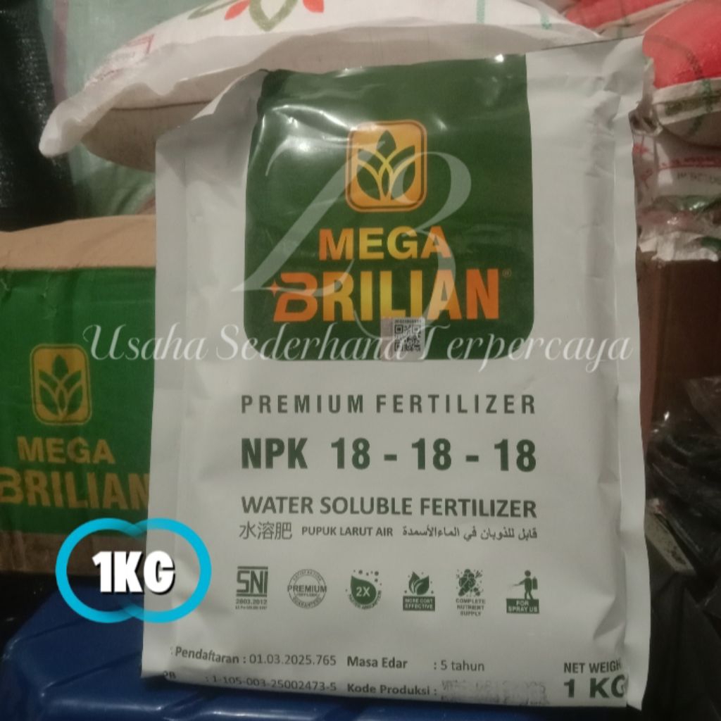 Premium Fertalizer MEGA BRILIAN NPK 18 18 18 1Kg Pabrikan