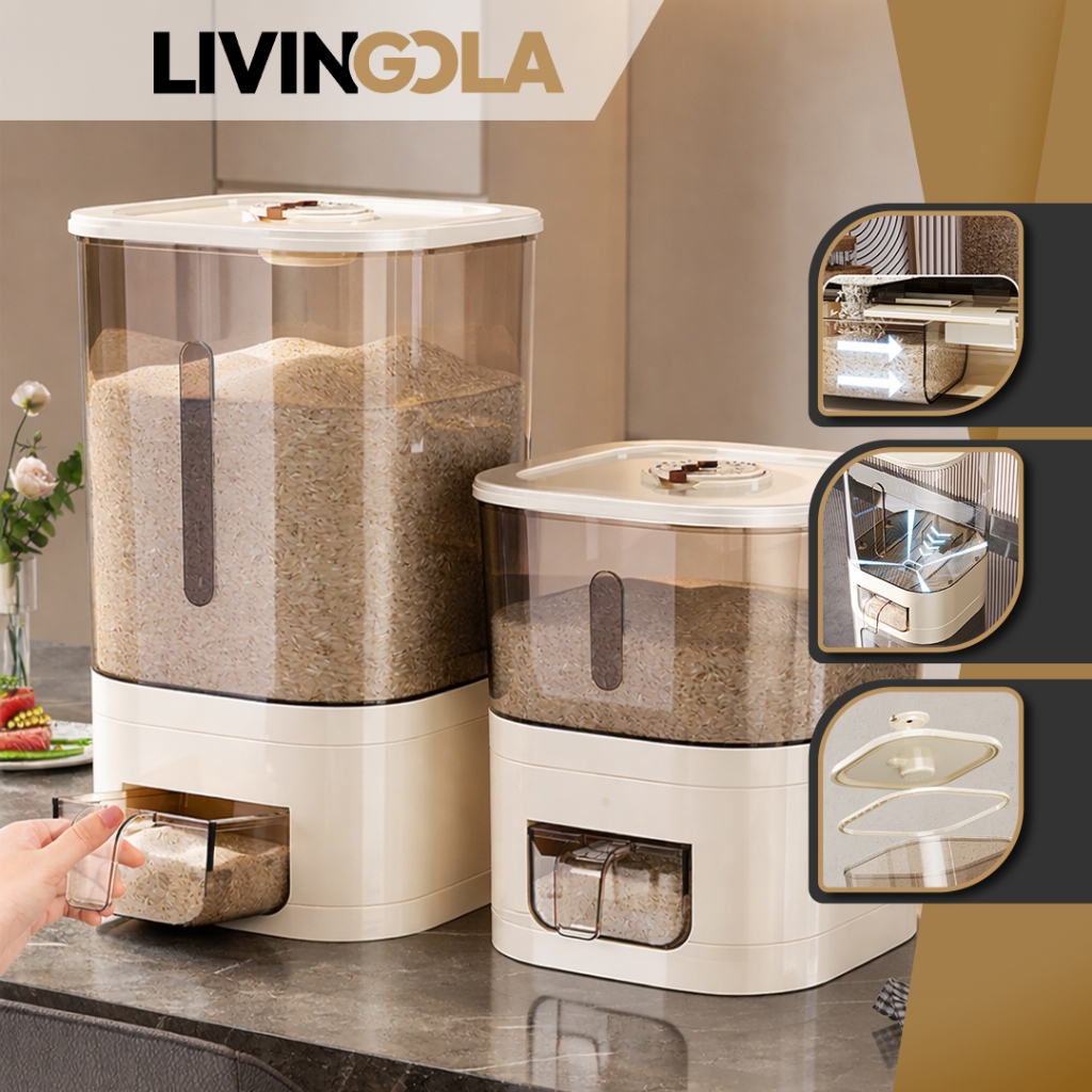 LIVINGOLA Dispenser Tempat Beras 5kg-10kg Rice Dispenser E50A-E51A Tempat Wadah Penyimpanan Beras Ri