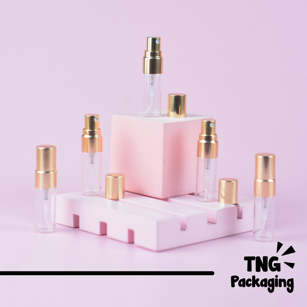 Botol Spray Kaca Mini 3ml Transparan Tutup Gold Ulir – Botol Parfum Mini Isi Ulang, Botol Sample Per