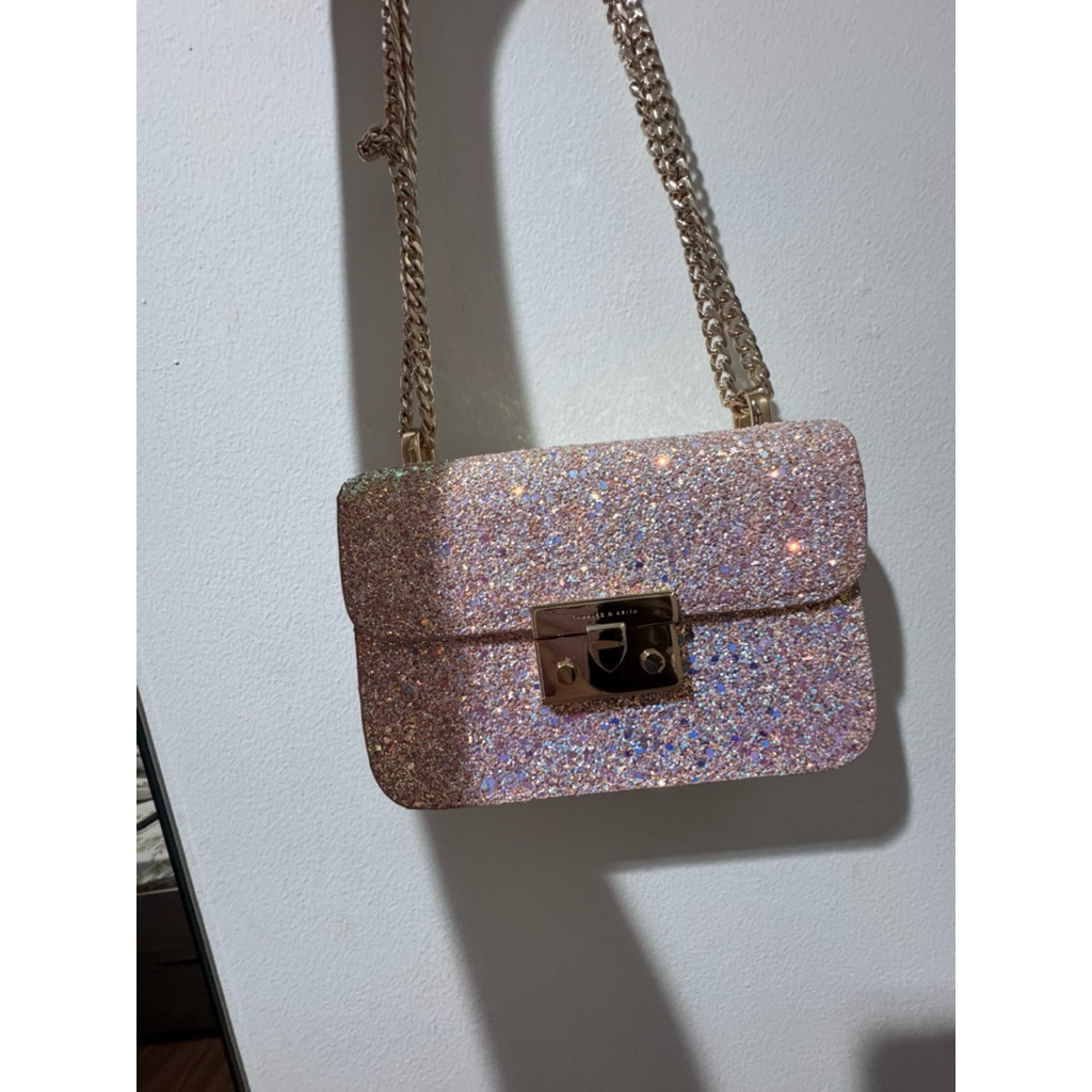 tas wanita charles & keith pink ori bekas pakai