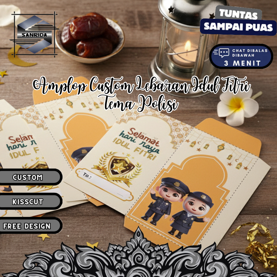 Amplop Lebaran Idul Fitri 2026 Unik Panjang Besar Tema Polisi Angpao THR Ramadhan Snrd Free Desain