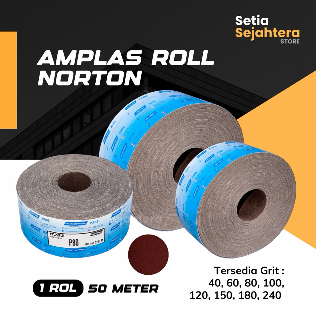 NORTON Amplas Kertas Gosok Meteran Grit 40 60 80 100 120 150 180 240 - 1 rol 50 meter