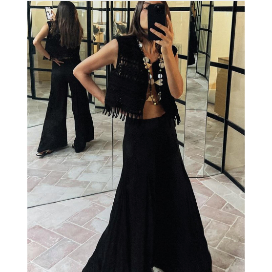 ZARA BLACK CROCHET MACRAME KNIT VEST