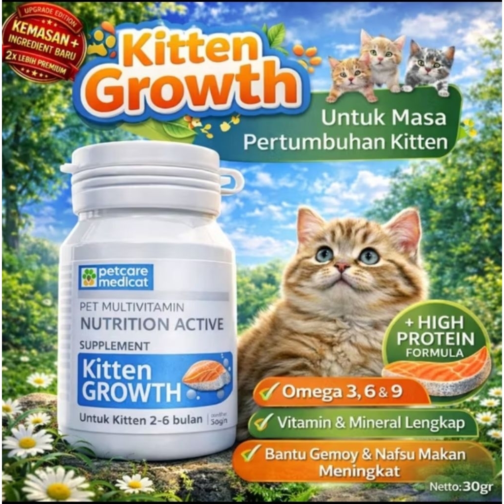 vitamin kitten vitamin pertumbuhan anak kucing vitamin petcare kiitten growth vitamin peningkat daya