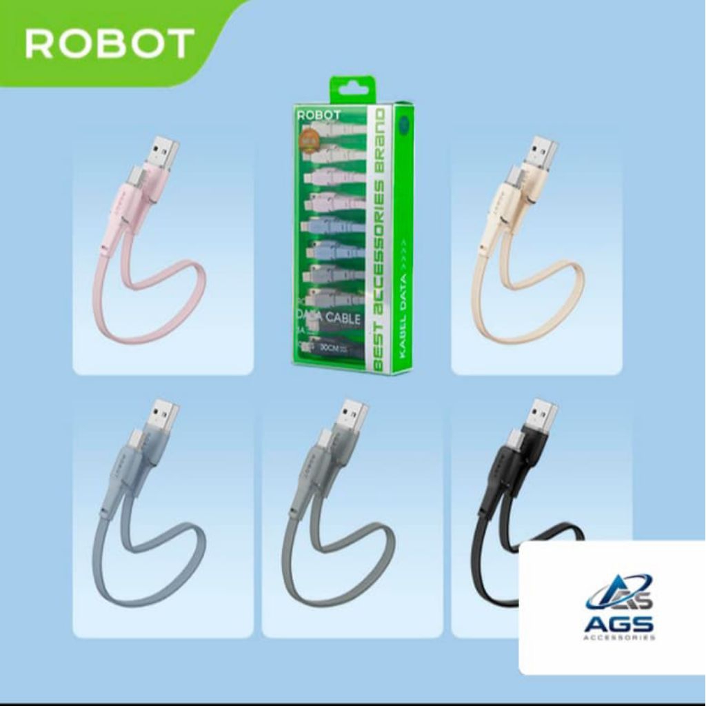 (Per PCS) Robot RC30 30cm USB-C Colorful Kabel Data Cable Charger Powerbank 3A