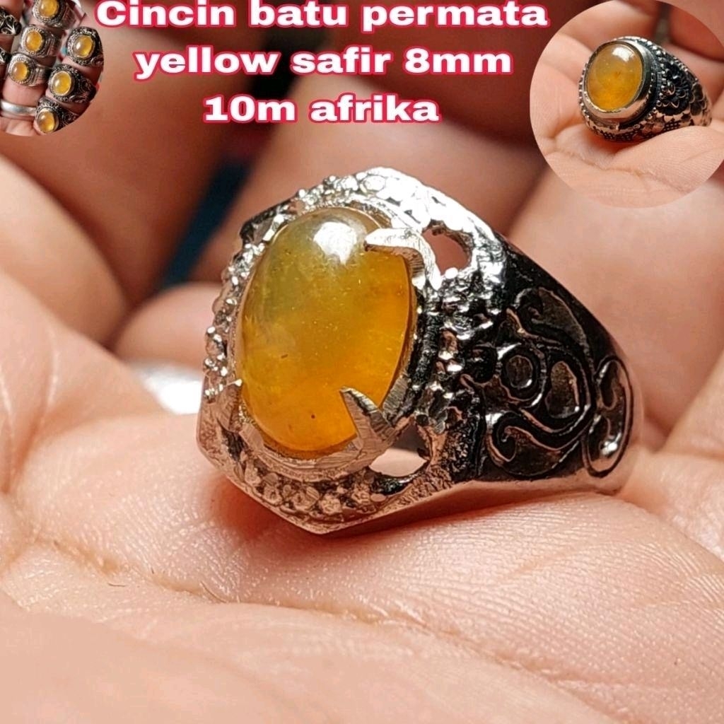 Cincin batu permata yellow safir 8mm 10mm sapphire afrika