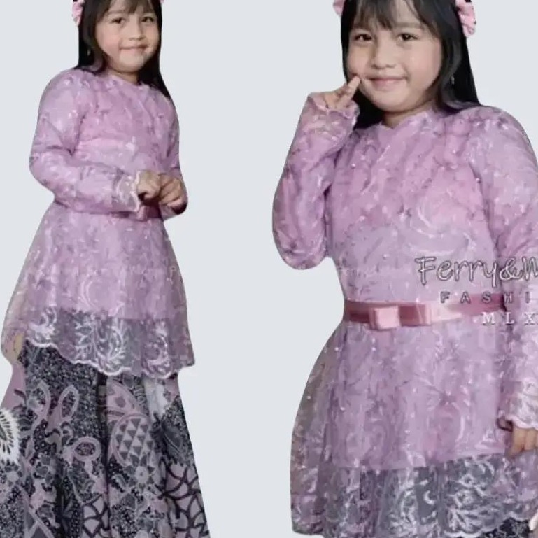 Setelan Kebaya Anak Perempuan Aurora Terbaru Bahan Brukat Warna Lilac