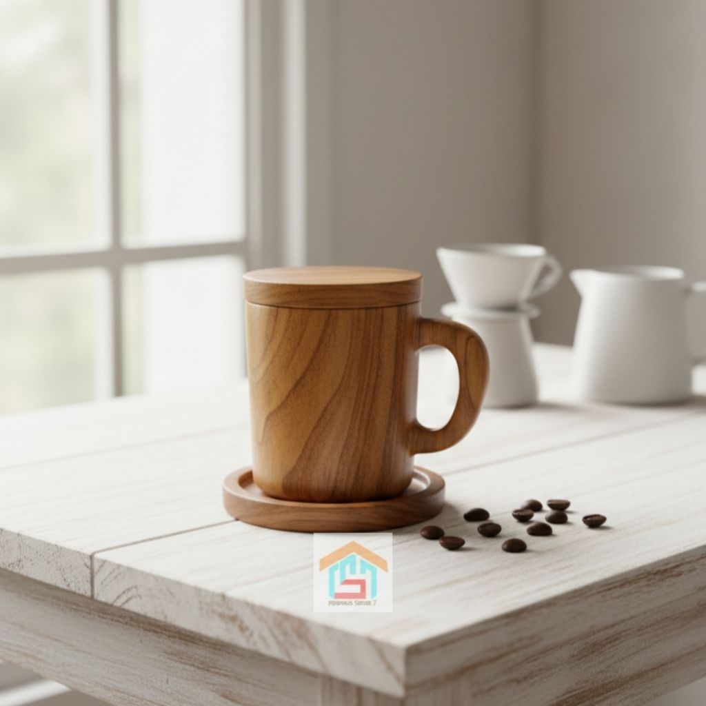 Gelas Mug Cangkir Kayu Jati Stainless Steel