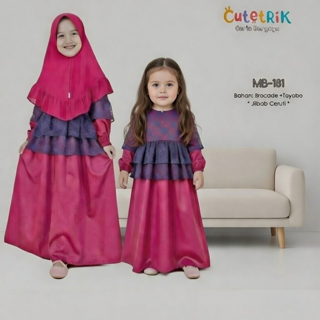 Gamis anak perempuan set jilbab size 8 usia 6-8 Tahun setelan baju dress brokat pesta MB181 Cutetrik
