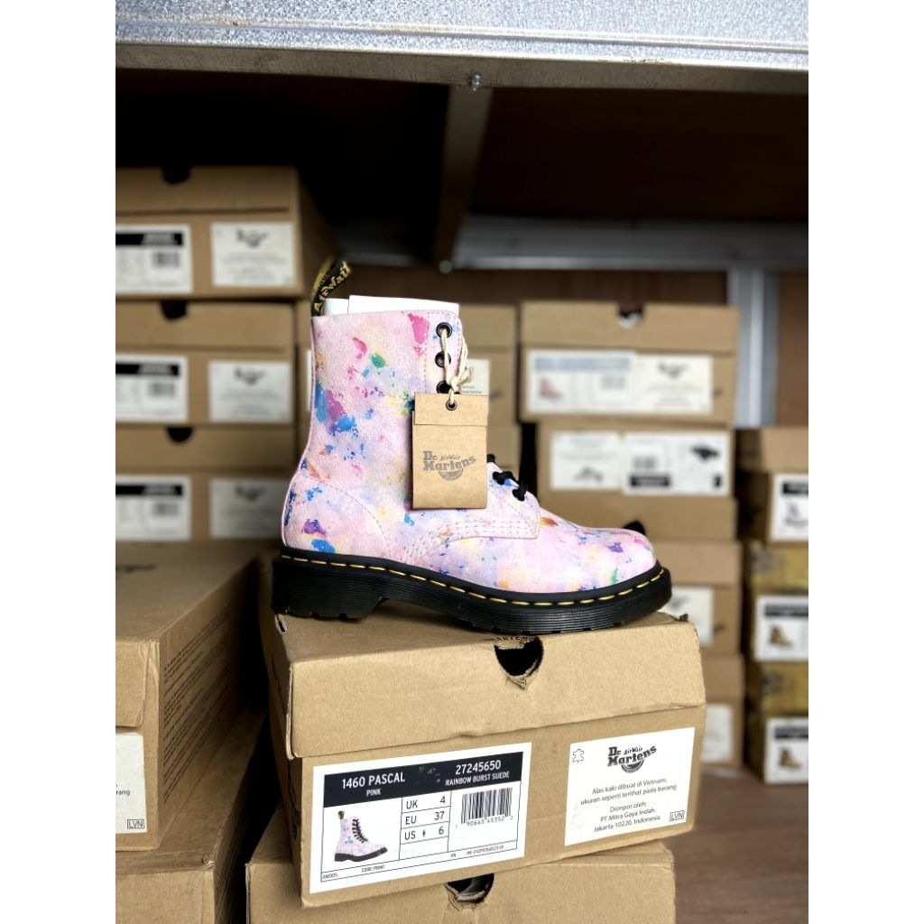 SEPATU BOOTS DR MARTENS 1460 PASCAL RAINBOW PINK ORIGINAL 100% BNIB RESMI