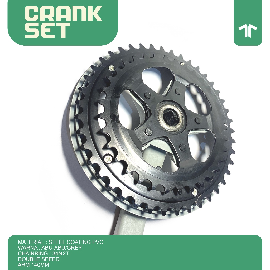 Crank Set Piringan Susun 2 Double Speed 34/42T Sepeda Arm Pendek 140Mm Co