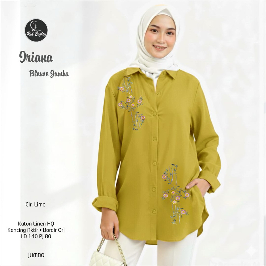 iriana yellow Kemeja SUPER JUMBO LD 140 Blouse oversize bordir cantik / riaeighty