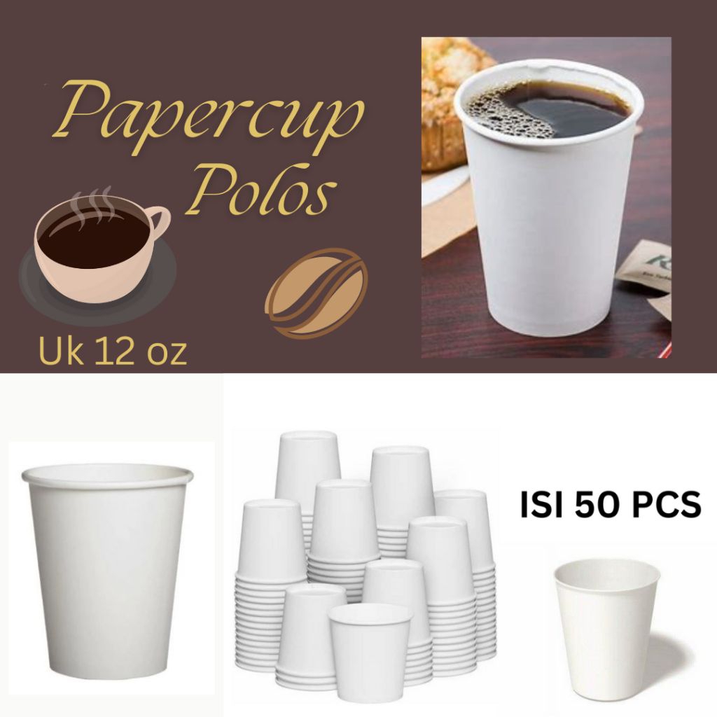 PaperCup Kopi - Paper Cup Polos 12oz (isi 50 Pcs), Gelas Kertas, Gelas Kopi, Cup Kertas
