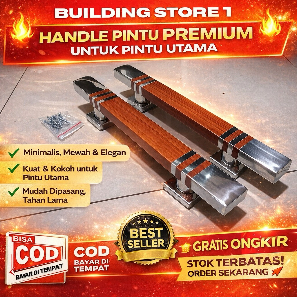 Handle Pintu 33cm Stainless Steel Tarikan Pintu Minimalis Mewah Gagang Pintu Utama Rumah 1 Set 2 PCS