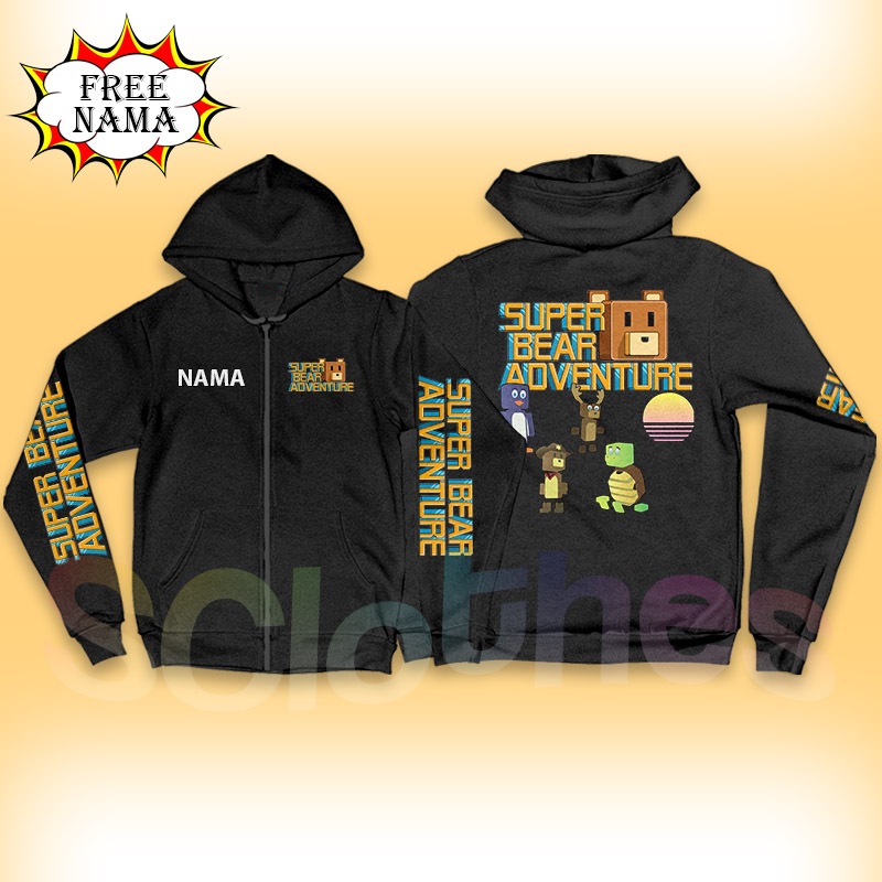Jaket Hoodie Anak Unisex Jaket Anak Super Bear Adventure Beruang Rusa Penguin Kura-kura