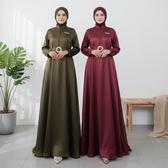 ZELINE Dress panjang pesta gamis maxi satin organza lebaran