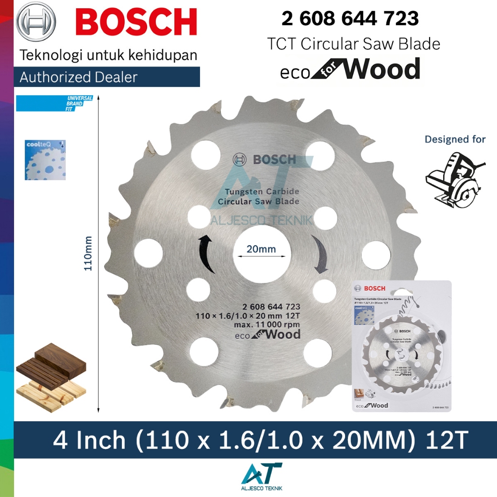 BOSCH MATA GERGAJI KAYU 4 INCH 12T ECO CIRCULAR SAW BLADE