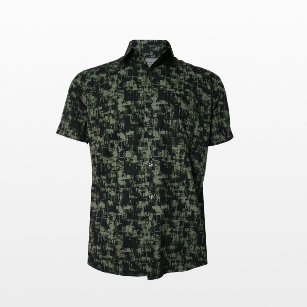 GIANI GRACIO Kemeja Pendek Poplin Print Green Army Pattern G7180501103