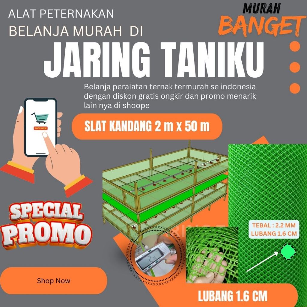 SLAT KANDANG AYAM - SLAT KOLONI AYAM - SLAT MESH ROLL BROILER- 2x50meter tebal 2.2mm - 2.7mm