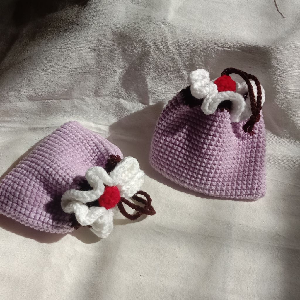 [COD]Pouch tali serut rajut || Crochet Soda Cream Pouch || 100% handmade