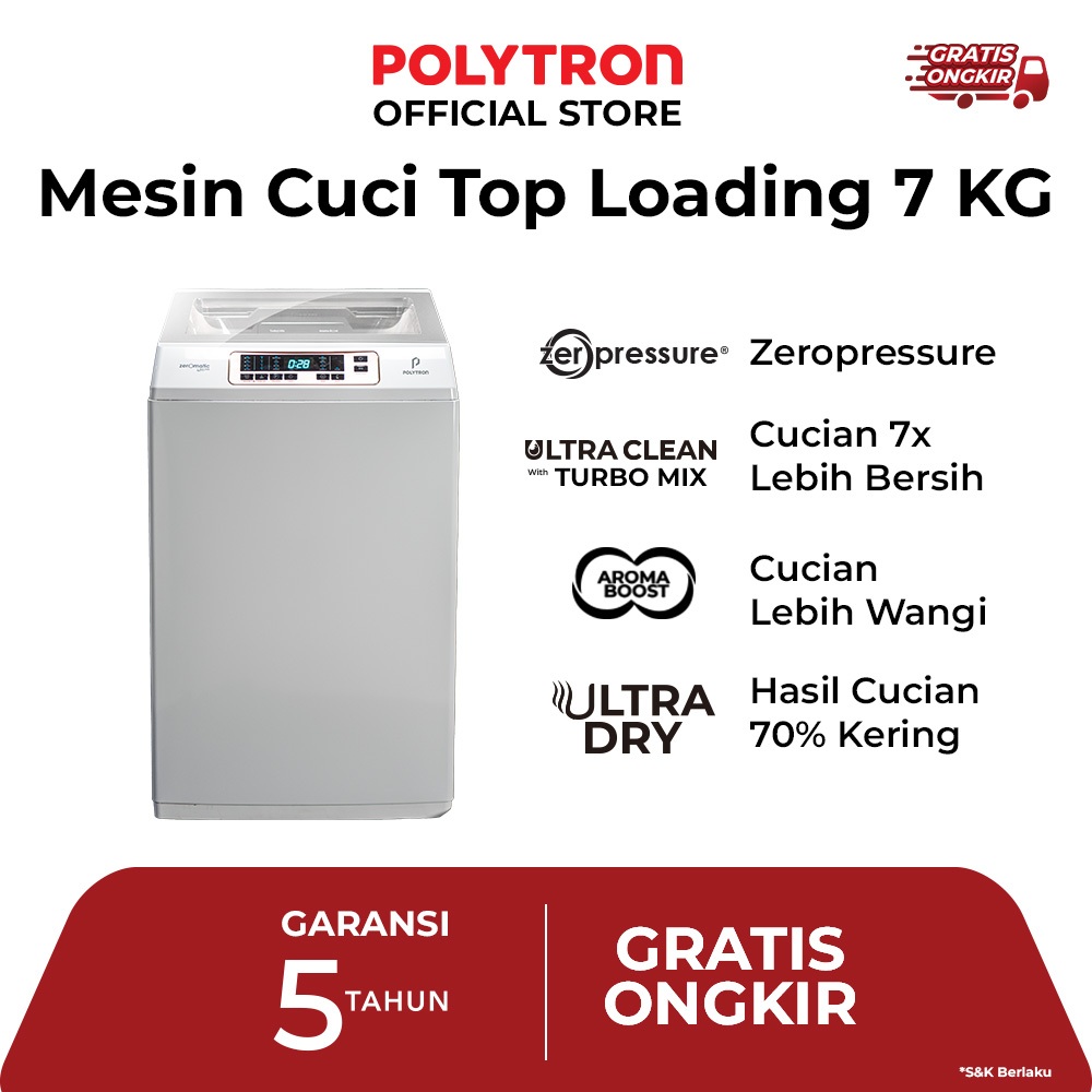 MESIN CUCI 1 TABUNG POLYTRON PAW 7028 7KG