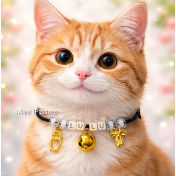 Kalung Kucing Custom Nama + Charm Custom Bisa Request Nama Kalung Kucing Nama Kalung Kucing Manik