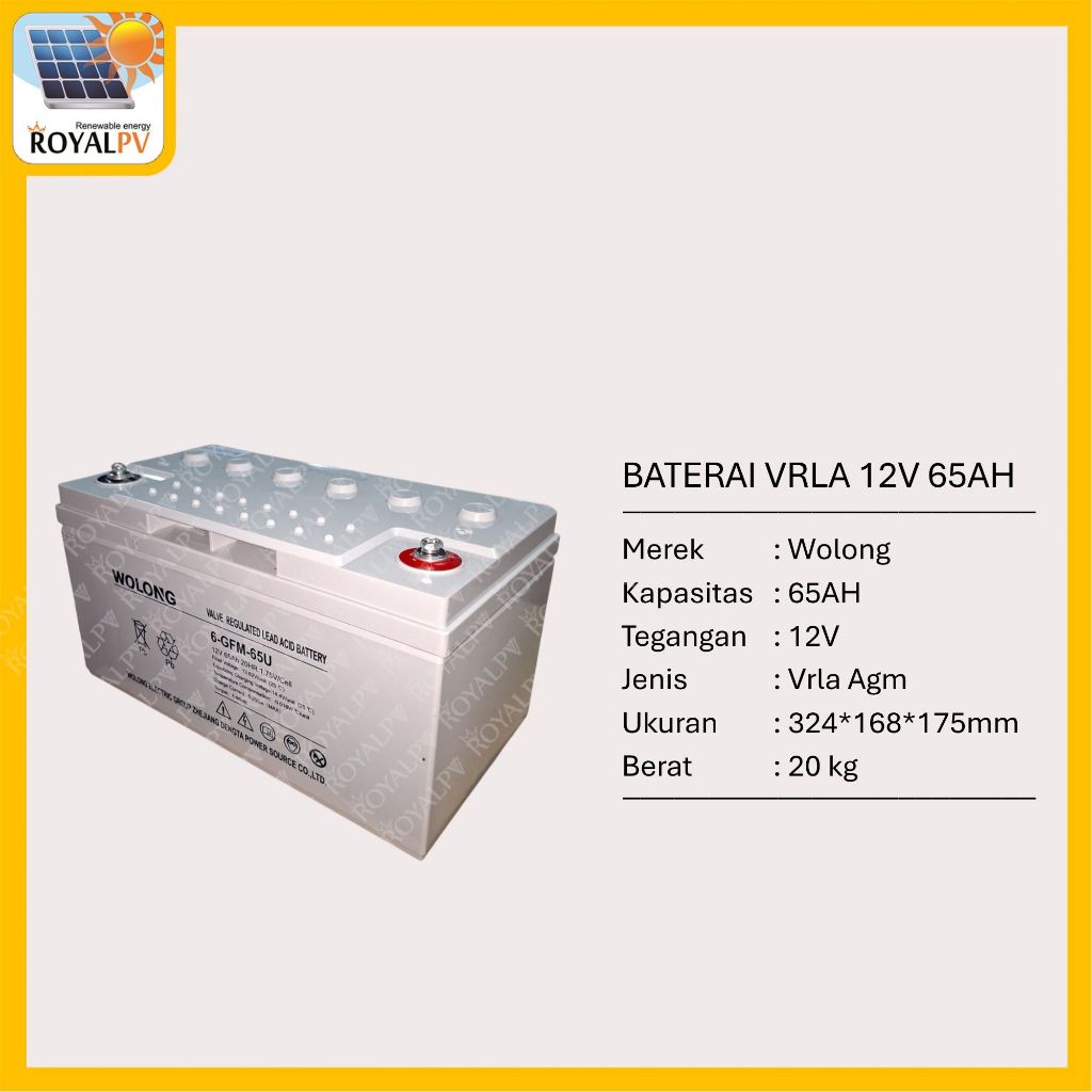 Baterai aki vrla 12v 65ah wolong ups