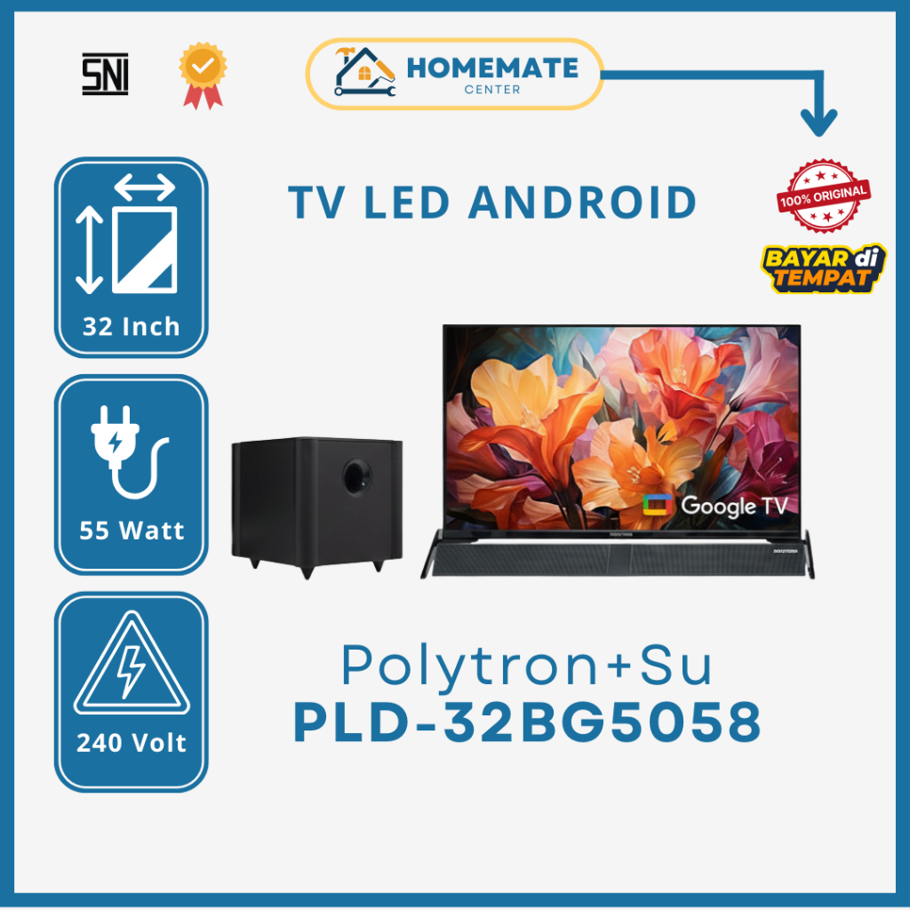 Polytron 32 Inch Google TV Google TV PLD-32BG5058 + Subwoofer - Smart Digital TV HD DVB-T2 - Garansi