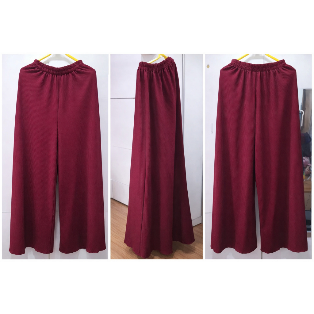 CELANA KULOT PLISKET BAHAN TIPIS BUAT HARIAN MAROON