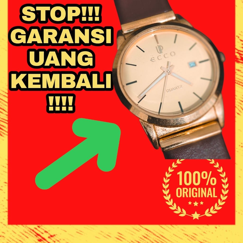 ECCO ORIGINAL SWISS JAM TANGAN PRIA COWOK BEKAS SECOND SEKEN QUARTZ MULUS KEREN ANTI AIR 100% ORIGIN