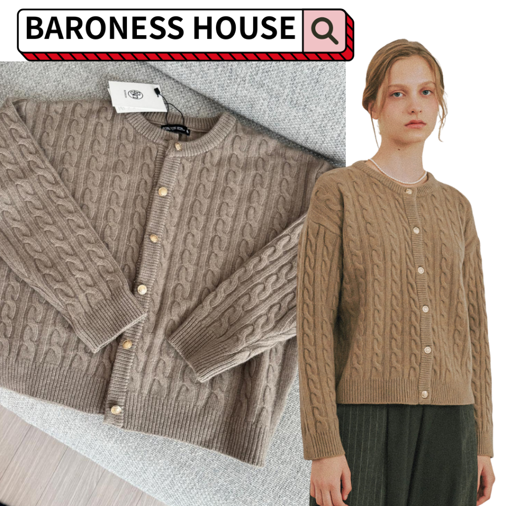 RONRON RACCOON CABLE KNIT CARDIGAN BROWN