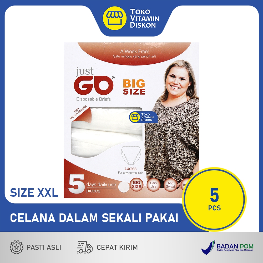 JUST GO DISPOSSIBLE UNDERWARE BIG SIZE WOMAN SIZE XXL 5 PACK | Celana Dalam Sekali Pakai