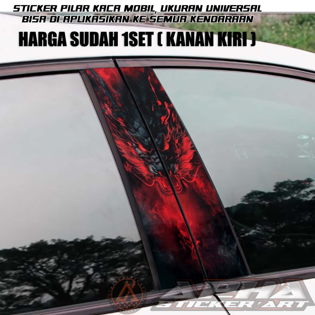 Stiker Pilar Pintu Mobil Satu Set Kanan Kiri - Cocok untuk semua Mobil Model Naga Dragon
