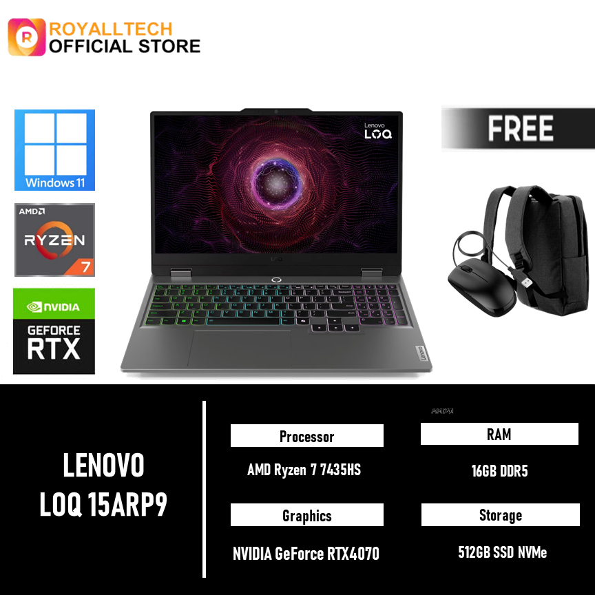 LENOVO LOQ 15ARP9 RYZEN 7 7435HS RTX4070 8GB/ 16GB 512GB WINDOWS 11 15.6FHD 144HZ