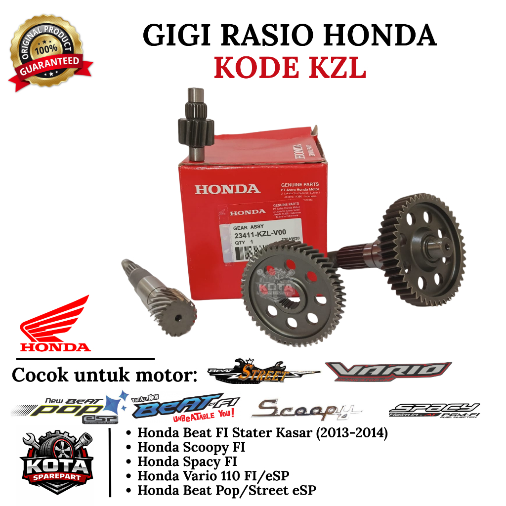 GIGI RASIO SET ORIGINAL HONDA KODE KZL UNTUK MOTOR BEAT FI STARTER KASAR (2013-2014), SCOOPY FI, SPA