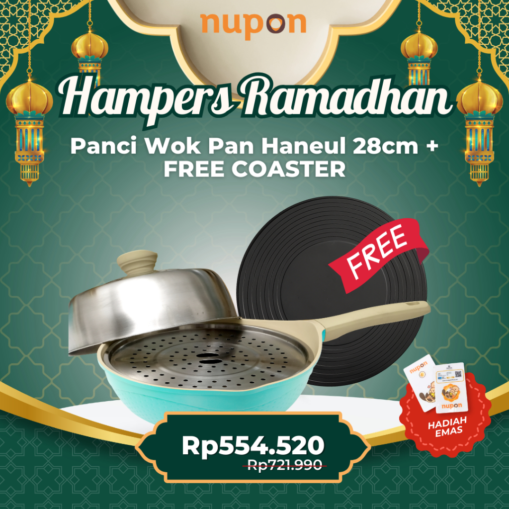NUPON Hampers Ramadhan Luthfi - Panci Wok Pan Haneul 28cm FREE COASTER Tatakan Panci Anti Kerak Leng