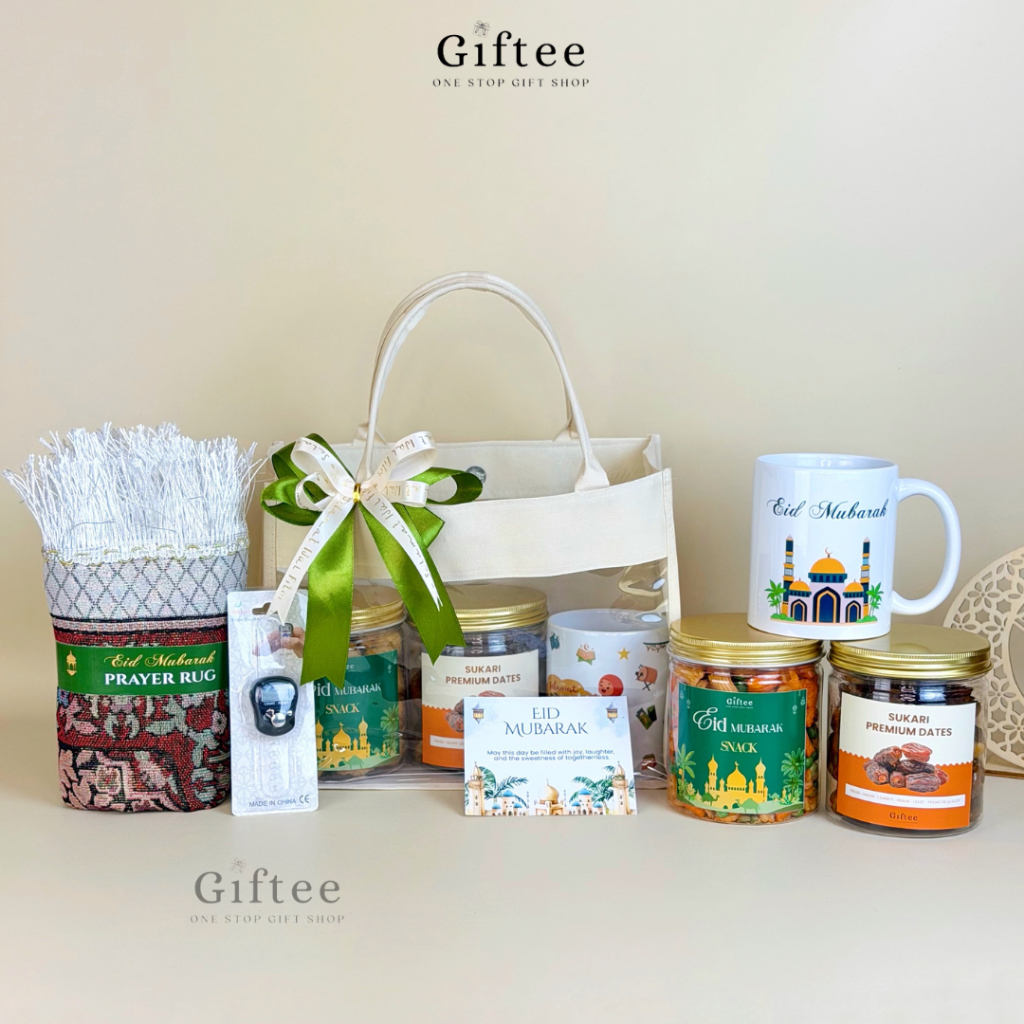 HAMPERS LEBARAN GOLDEN TAS JINJING MIKA SNACK SAJADAH MUG KURMA KADO IDUL FITRI PARCEL SOUVENIR