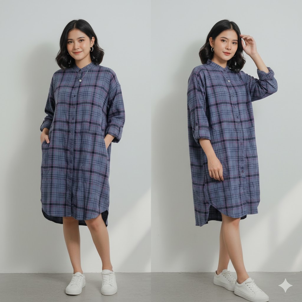 kemeja panjang wanita tunik kotak flanel size XL