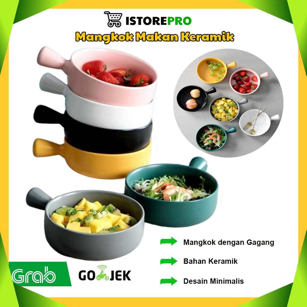 Mangkok Makan Keramik Nordic Bowl Korea Handle Oven Mie Soup Salad Sup
