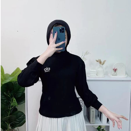 Kaos wanita Lengan Panjang Hijab Friendly Bordir Bordir A4LO - Atasan Cewek Lengan Panjang Puffy Bor